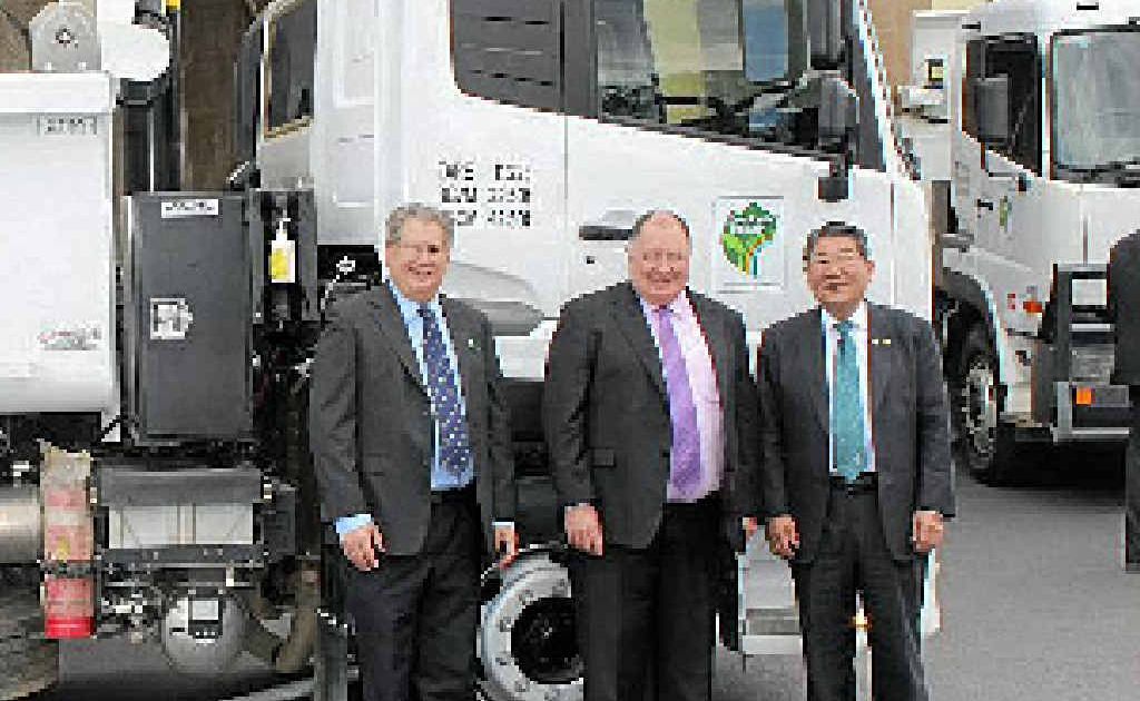 GOOD TIP: Lockyer Valley chief executive officer Ian Flint, mayor Steve Jones and Ageo City Mayor Minoru Shimamura with one of the council’s UD tip trucks outside of the Lockyer Valley Cultural Centre during Mayor Shimamura’s recent visit. GOOD TIP: Lockyer Valley chief executive officer Ian Flint, mayor Steve Jones and Ageo City Mayor Minoru Shimamura with one of the council’s UD tip trucks outside of the Lockyer Valley Cultural Centre during Mayor Shimamura’s recent visit.